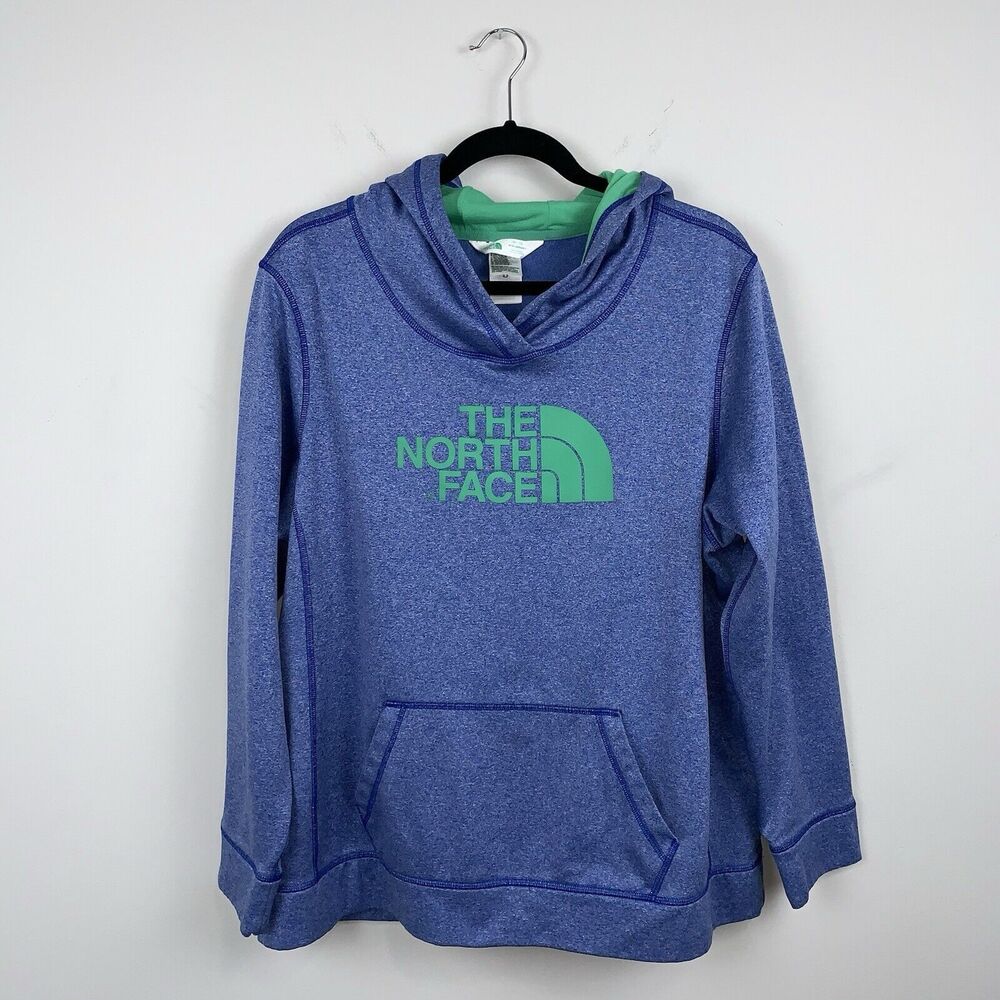 The North Face Womens Hoodie Sweatshirt  Pullover Blue Green Logo Size 2XL